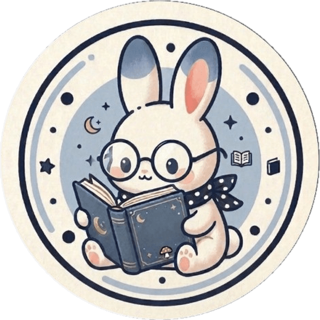 Toodle rabbit learning mascot reading a book